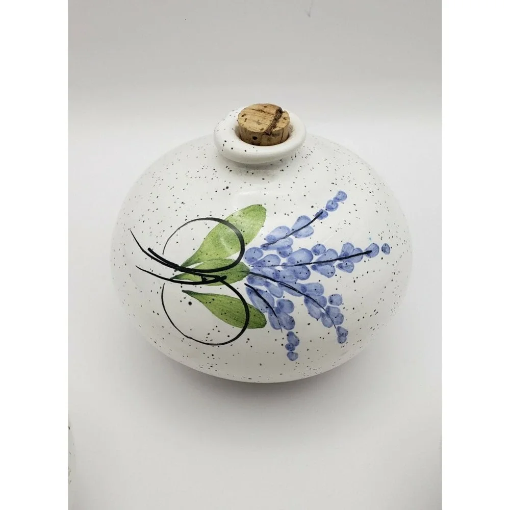 Set‎ of 3 Ceramic Bottles Lavender Design Cork Stopper Vases Home Decor